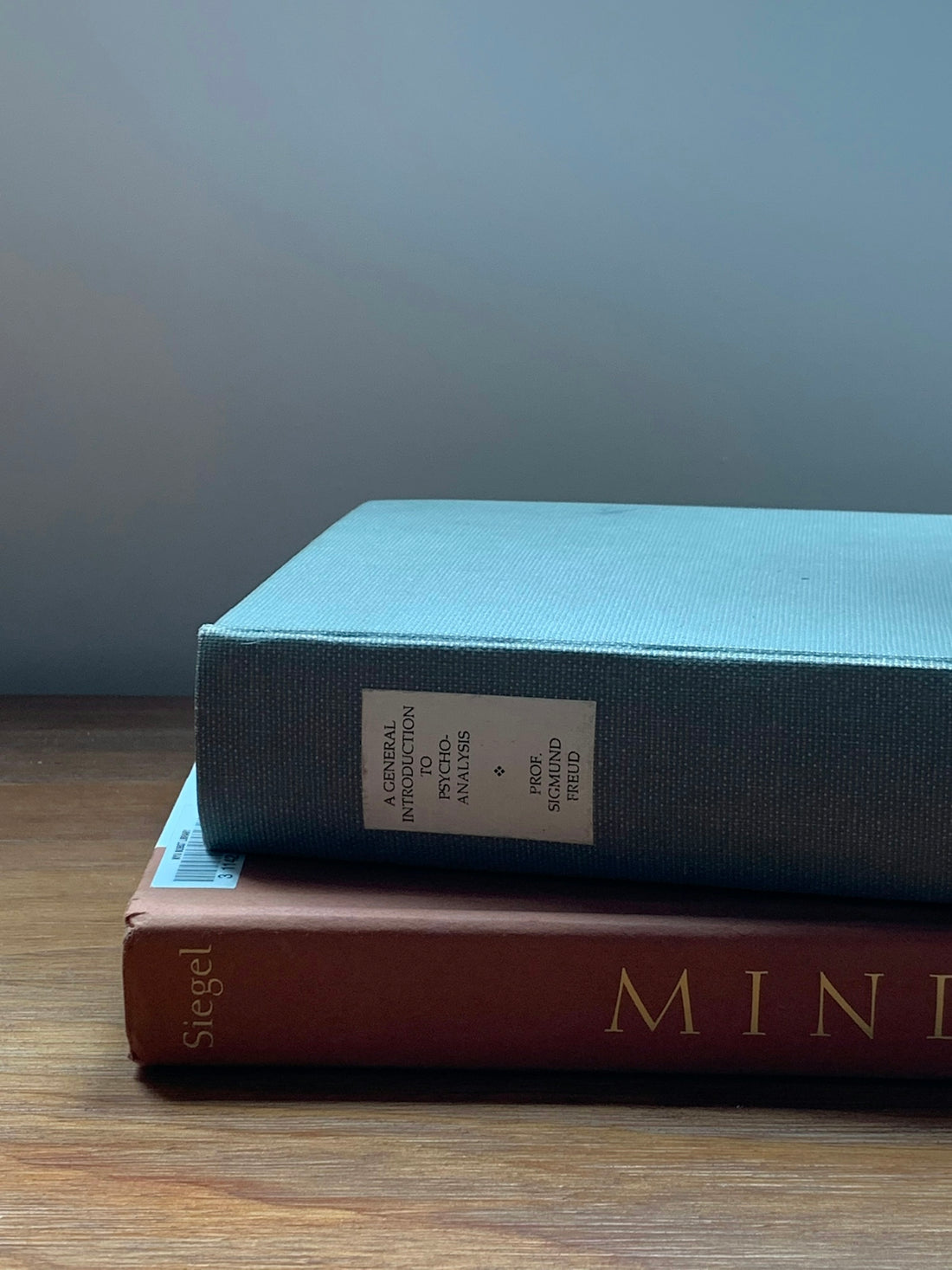 blue and red book on brown wooden table