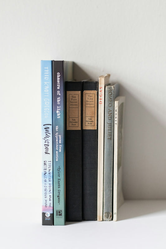 A white shelf with a couple of books on top of it