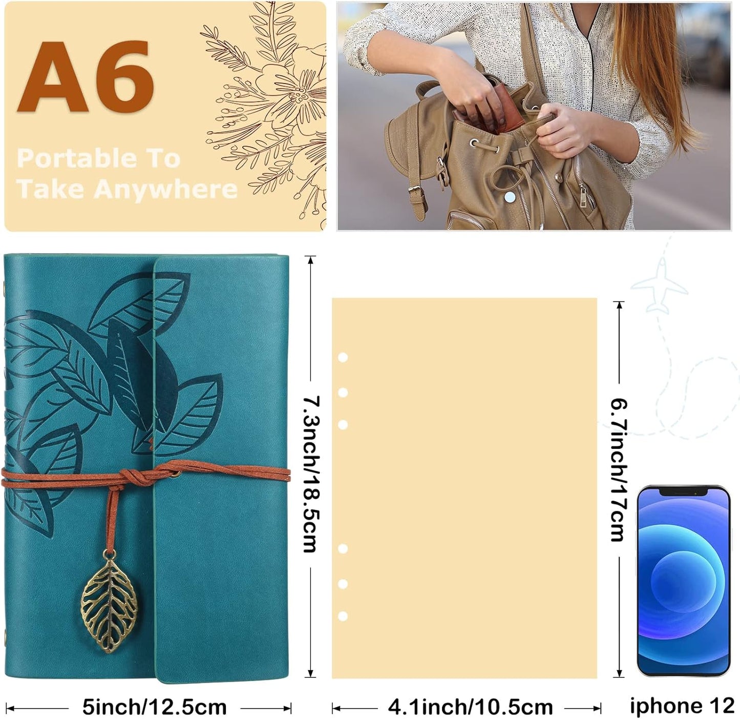 Bookish Leather Vintage-Style Journal Notebook - Ocean Breeze