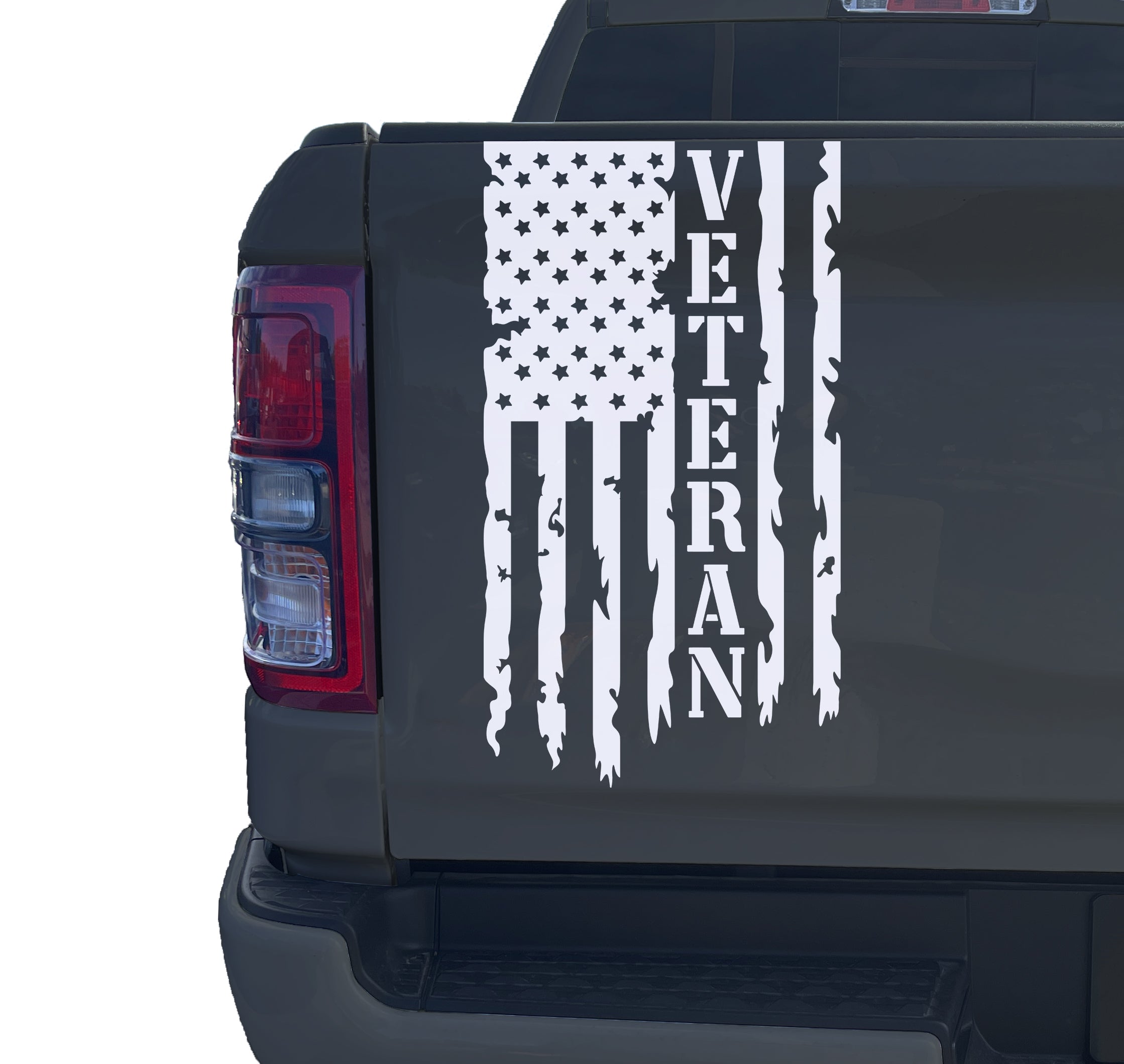 Distressed American Flag Veteran Vinyl Decal For Car Truck Window - Oracal Matte Black